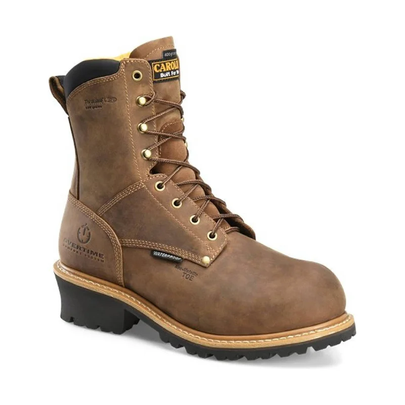 Steals and Deals Carolina Men’s 8 Inch Waterproof Insulated Composite Toe Logger - Brown