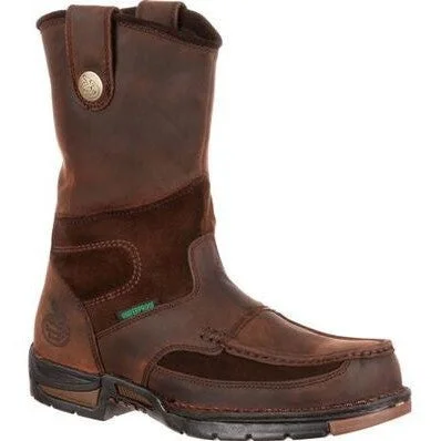 Georgia Men's Athens 10" Soft Toe WP Wellington Work Boot -Brown- G4403