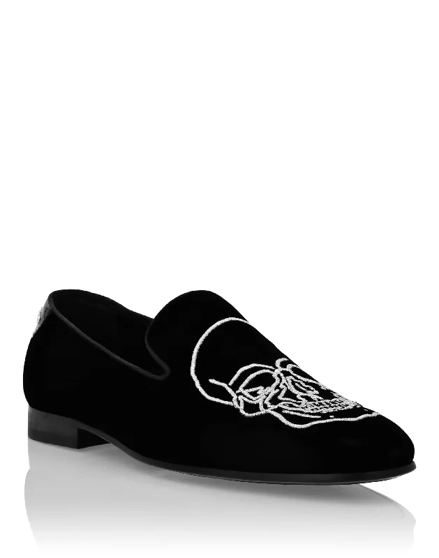 Grand Opening Sale Velvet Loafers Embroidery Skull