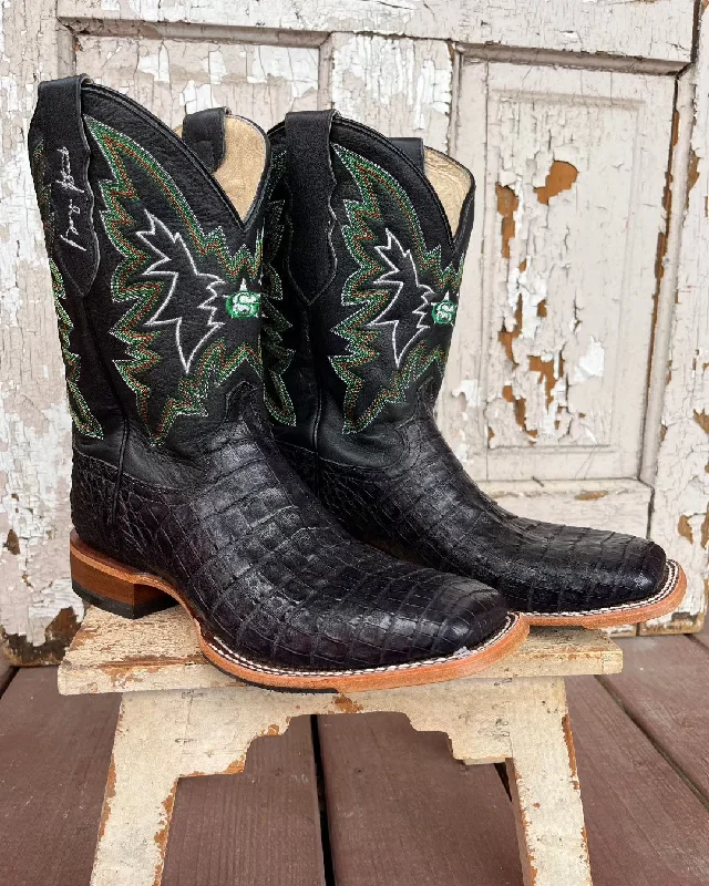 Justin Men's George Strait Haggard Black Caiman Square Toe Cowboy Boot GR5705