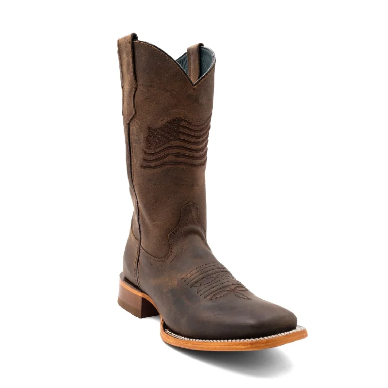 New Deals Ferrini Mens Patriot Square Toe Chocolate Leather 13in Cowboy Boots