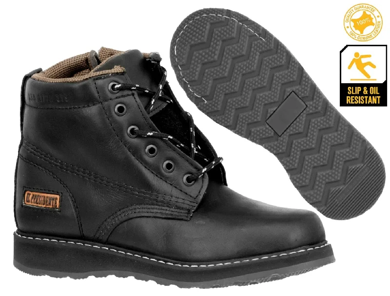 Mens Black Work Boots Genuine Leather Lace Up Safety Oil Resistant Shoes