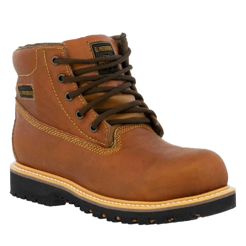 Steals and Deals Mens Light Brown Work Boots Leather Slip Resistant Lace Up Steel Toe - #S600TR