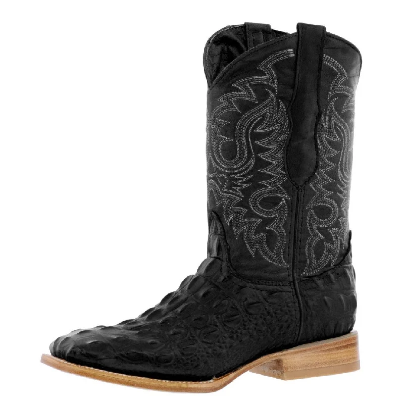 Special Buy Mens Black Alligator Back Print Leather Cowboy Boots Square Toe