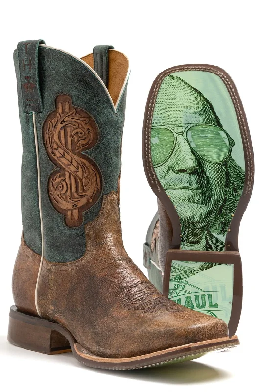 Super Sale Tin Haul Mens Brown/Green Leather Top Dollar Cool Benjamin Cowboy Boots